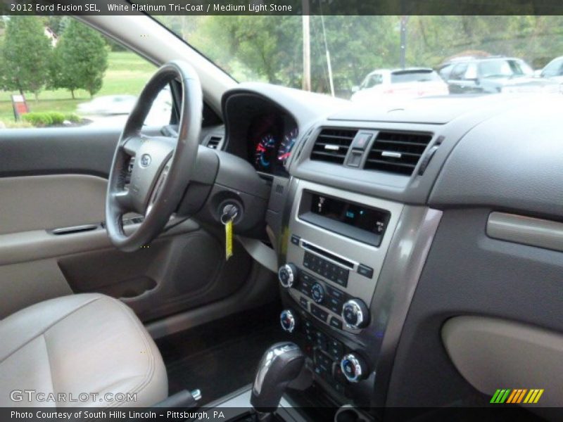 White Platinum Tri-Coat / Medium Light Stone 2012 Ford Fusion SEL