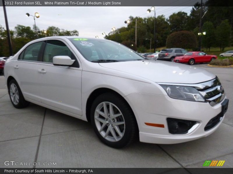 White Platinum Tri-Coat / Medium Light Stone 2012 Ford Fusion SEL