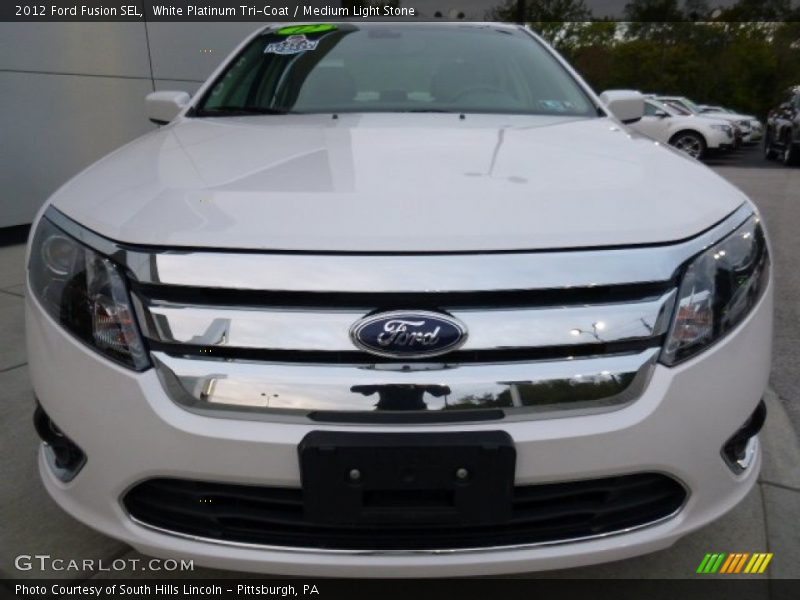White Platinum Tri-Coat / Medium Light Stone 2012 Ford Fusion SEL
