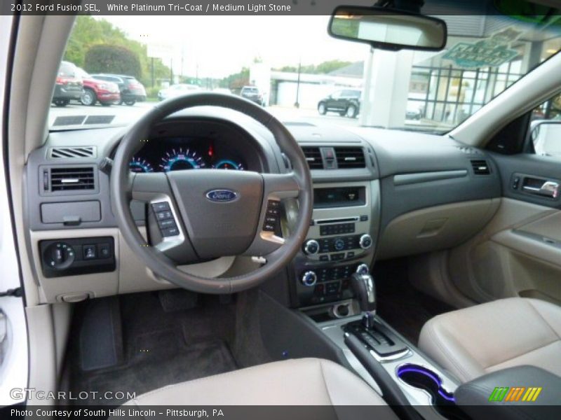 White Platinum Tri-Coat / Medium Light Stone 2012 Ford Fusion SEL
