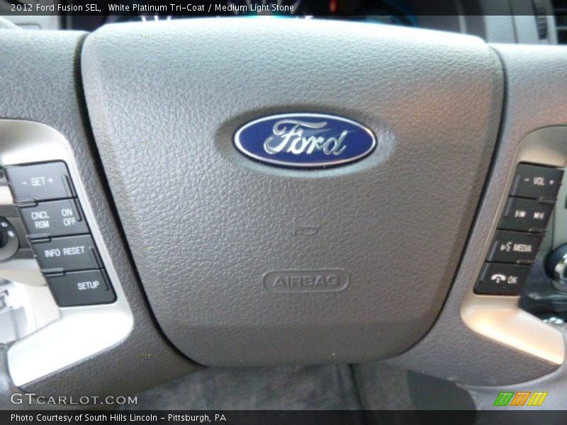 White Platinum Tri-Coat / Medium Light Stone 2012 Ford Fusion SEL