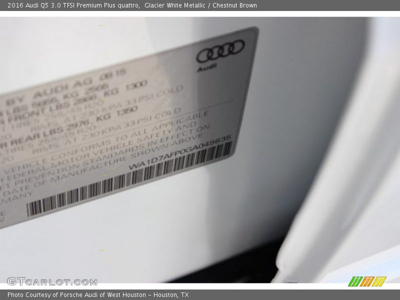 Glacier White Metallic / Chestnut Brown 2016 Audi Q5 3.0 TFSI Premium Plus quattro