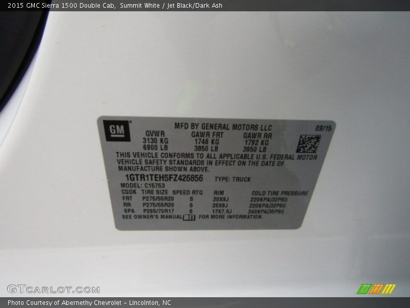 Summit White / Jet Black/Dark Ash 2015 GMC Sierra 1500 Double Cab