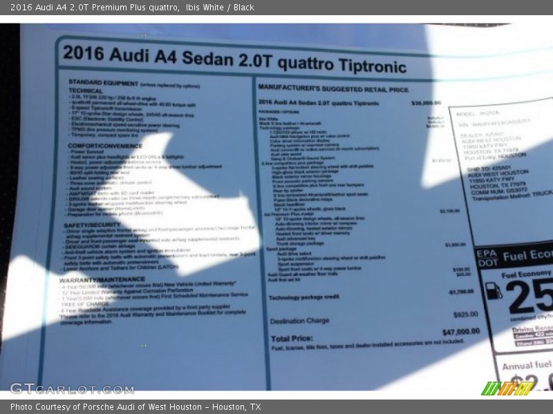 Ibis White / Black 2016 Audi A4 2.0T Premium Plus quattro
