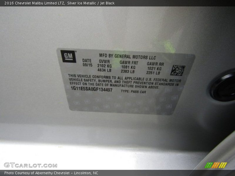 Silver Ice Metallic / Jet Black 2016 Chevrolet Malibu Limited LTZ