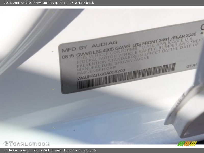 Ibis White / Black 2016 Audi A4 2.0T Premium Plus quattro