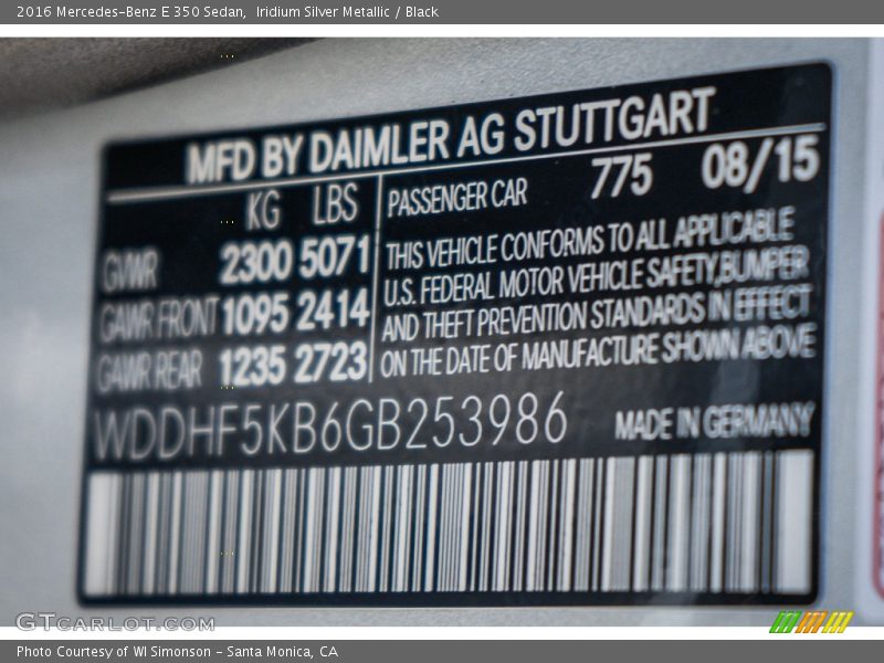 Iridium Silver Metallic / Black 2016 Mercedes-Benz E 350 Sedan