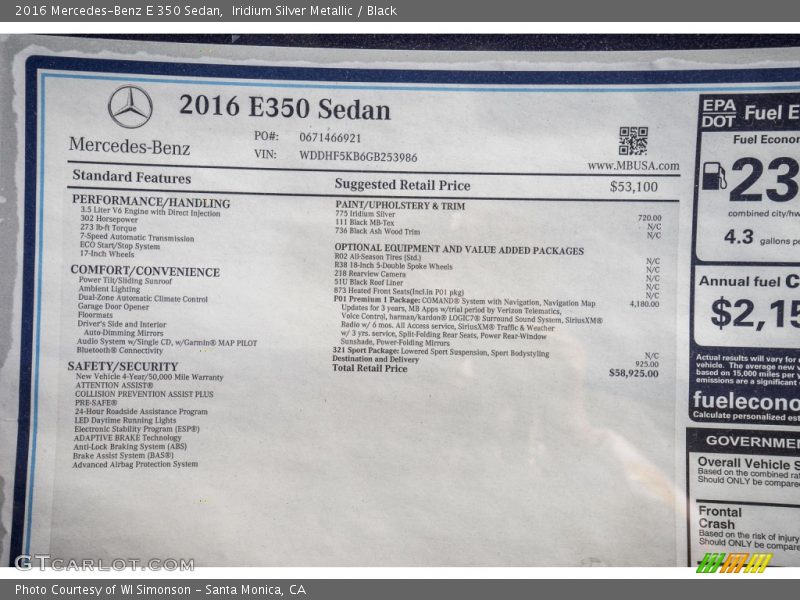 Iridium Silver Metallic / Black 2016 Mercedes-Benz E 350 Sedan