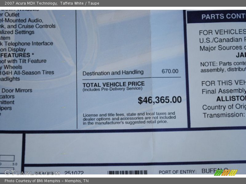 Taffeta White / Taupe 2007 Acura MDX Technology
