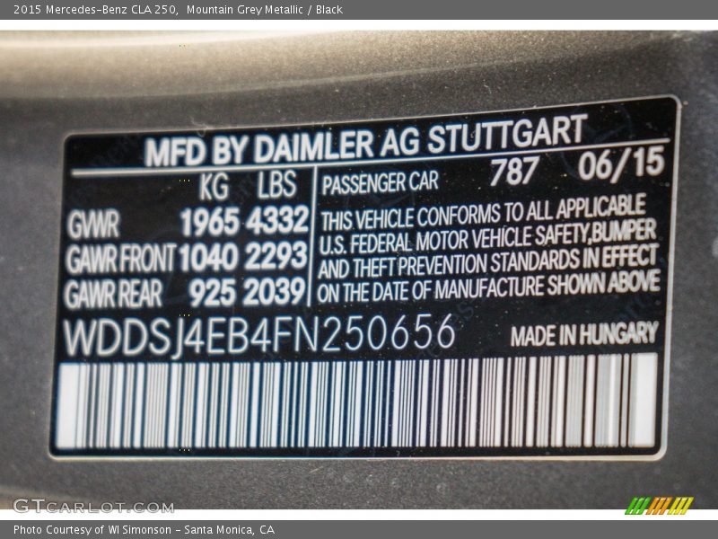 Mountain Grey Metallic / Black 2015 Mercedes-Benz CLA 250