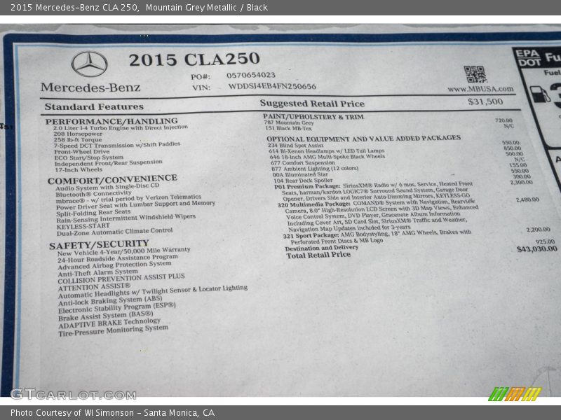 Mountain Grey Metallic / Black 2015 Mercedes-Benz CLA 250