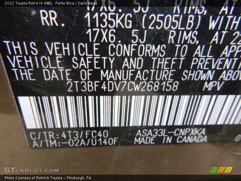 Pyrite Mica / Sand Beige 2012 Toyota RAV4 I4 4WD