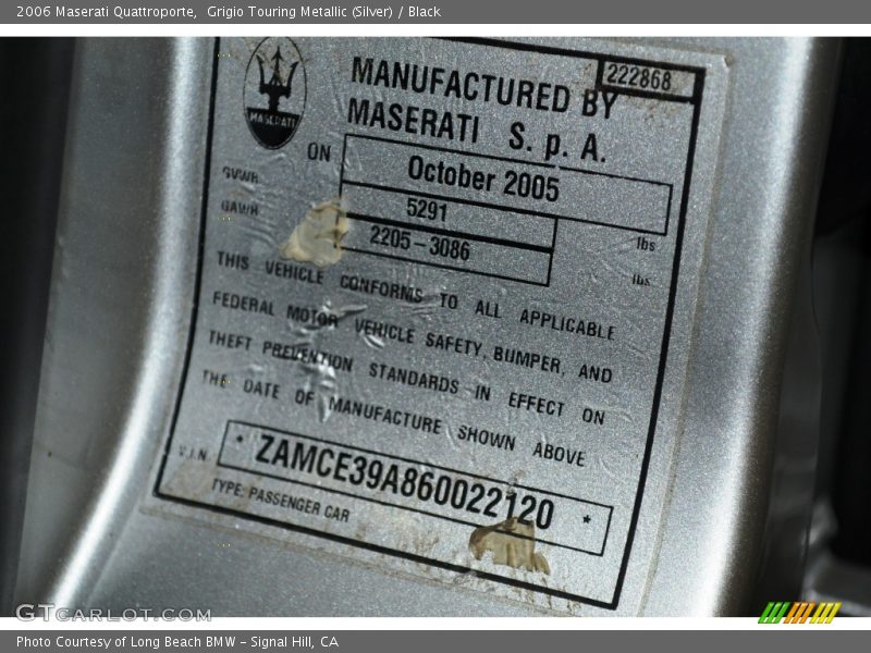 Grigio Touring Metallic (Silver) / Black 2006 Maserati Quattroporte
