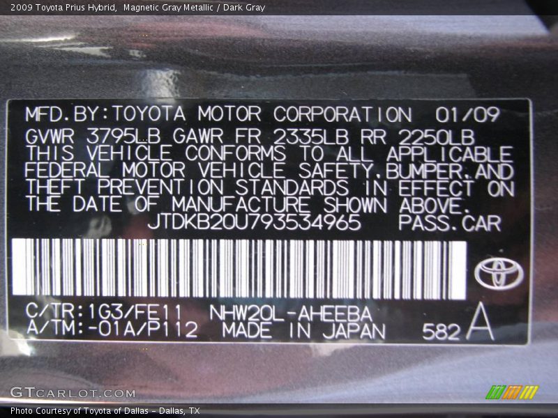 Magnetic Gray Metallic / Dark Gray 2009 Toyota Prius Hybrid
