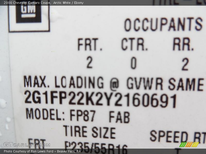 Arctic White / Ebony 2000 Chevrolet Camaro Coupe