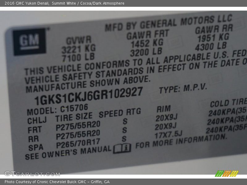 Summit White / Cocoa/Dark Atmosphere 2016 GMC Yukon Denali