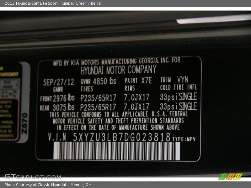 Juniper Green / Beige 2013 Hyundai Santa Fe Sport