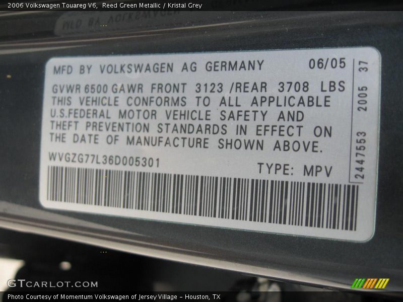 Reed Green Metallic / Kristal Grey 2006 Volkswagen Touareg V6