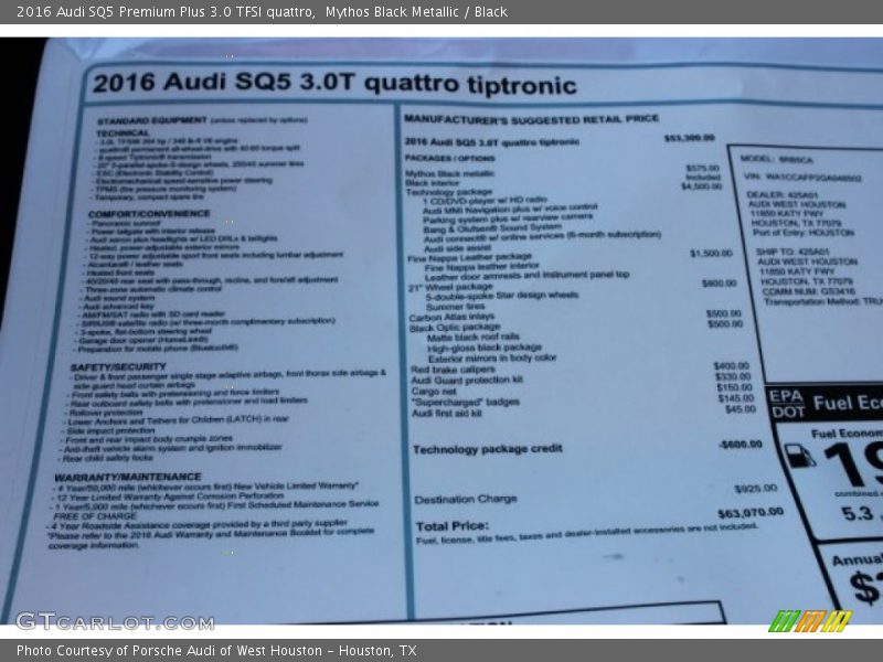 Mythos Black Metallic / Black 2016 Audi SQ5 Premium Plus 3.0 TFSI quattro