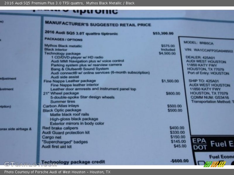 Mythos Black Metallic / Black 2016 Audi SQ5 Premium Plus 3.0 TFSI quattro