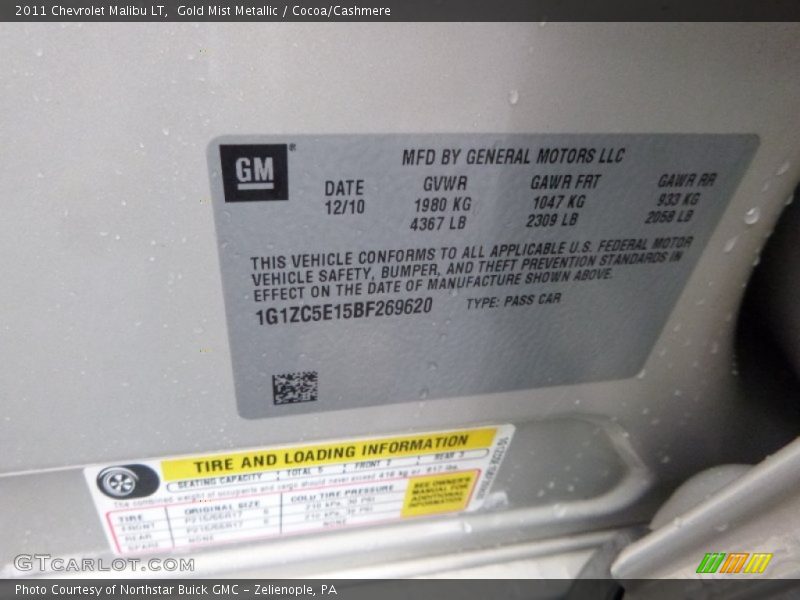 Gold Mist Metallic / Cocoa/Cashmere 2011 Chevrolet Malibu LT