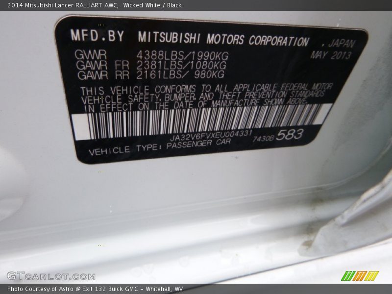 Wicked White / Black 2014 Mitsubishi Lancer RALLIART AWC