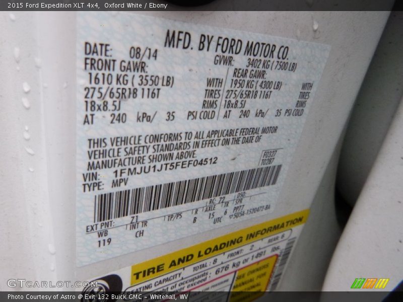 Oxford White / Ebony 2015 Ford Expedition XLT 4x4