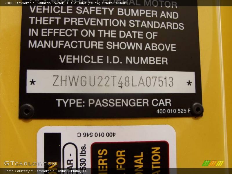 Giallo Halys (Yellow) / Nero Perseus 2008 Lamborghini Gallardo Spyder