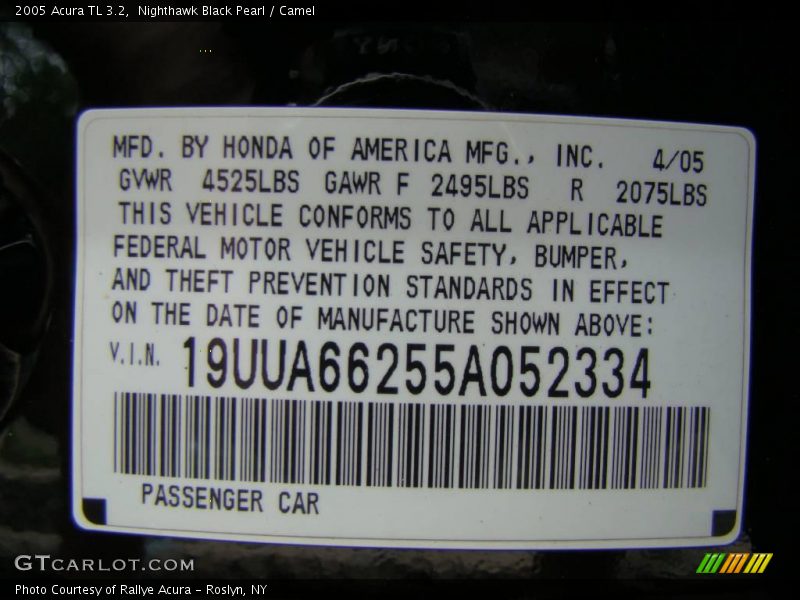 Nighthawk Black Pearl / Camel 2005 Acura TL 3.2