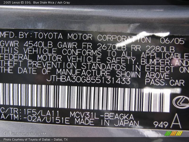 Blue Shale Mica / Ash Gray 2005 Lexus ES 330