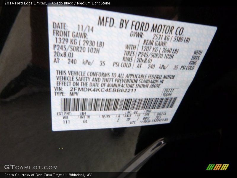 Tuxedo Black / Medium Light Stone 2014 Ford Edge Limited