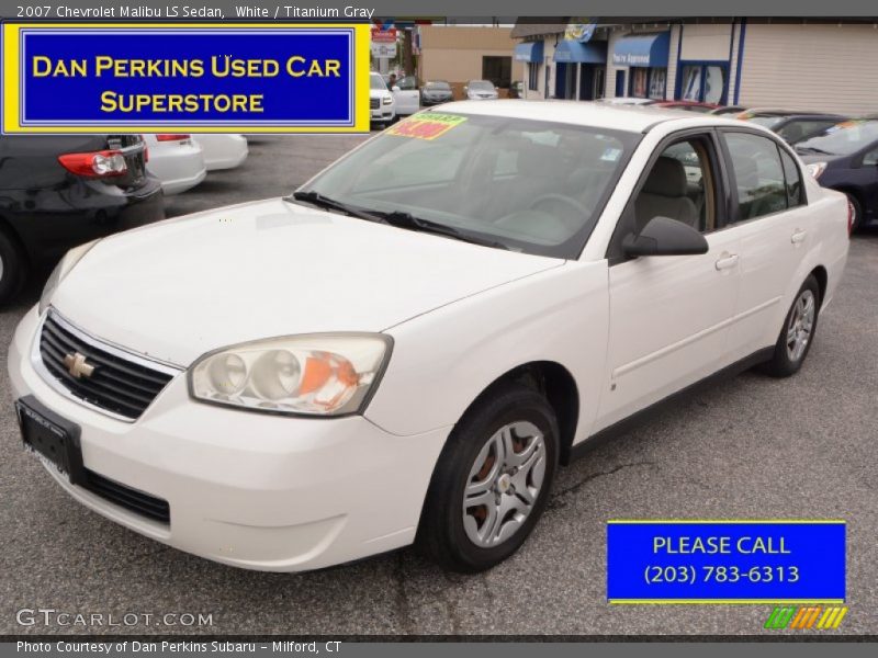 White / Titanium Gray 2007 Chevrolet Malibu LS Sedan