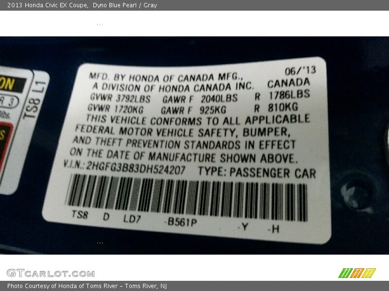 Dyno Blue Pearl / Gray 2013 Honda Civic EX Coupe