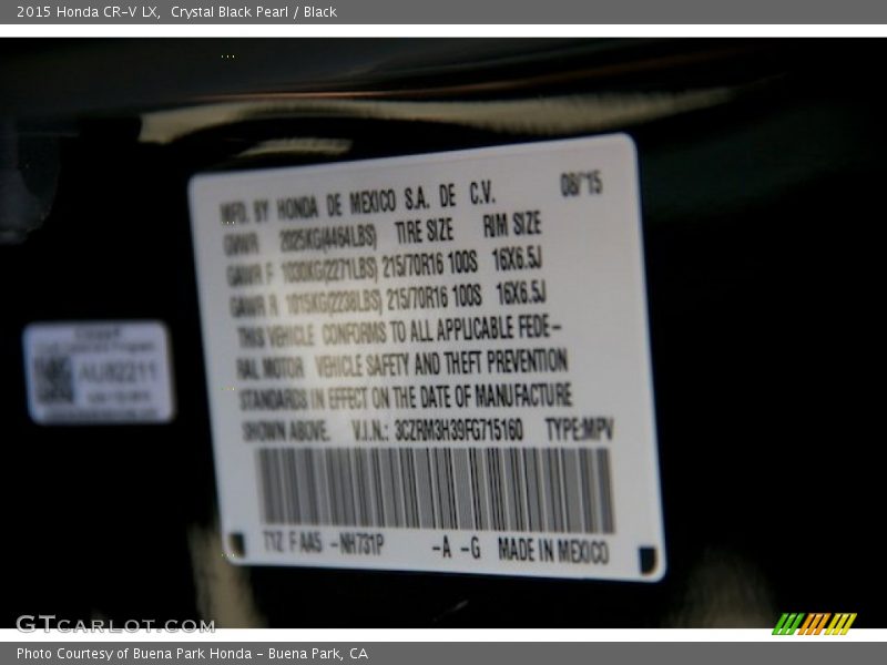 Crystal Black Pearl / Black 2015 Honda CR-V LX