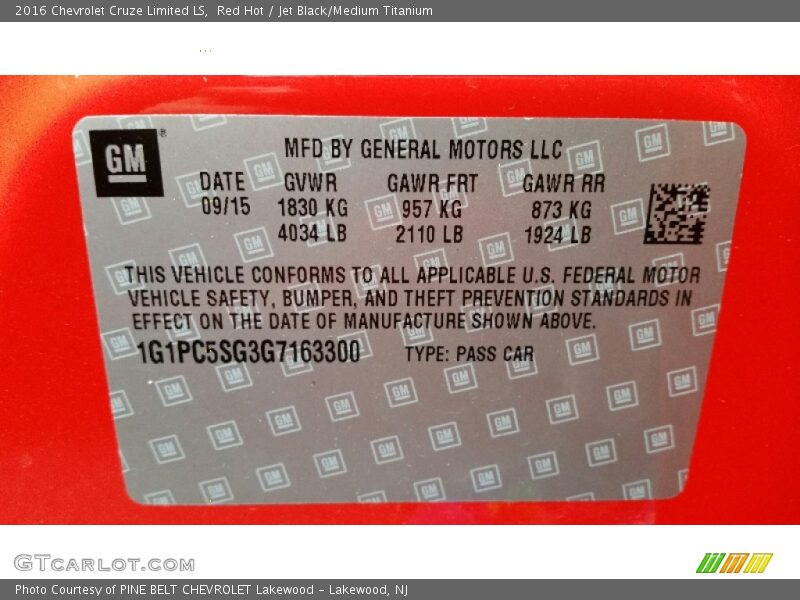 Red Hot / Jet Black/Medium Titanium 2016 Chevrolet Cruze Limited LS