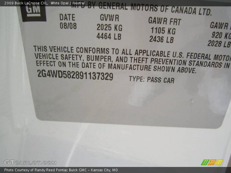 White Opal / Neutral 2009 Buick LaCrosse CXL