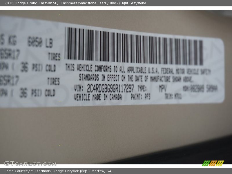 Cashmere/Sandstone Pearl / Black/Light Graystone 2016 Dodge Grand Caravan SE