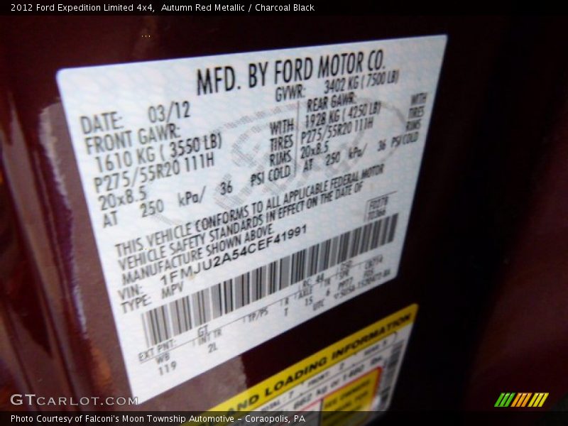 Autumn Red Metallic / Charcoal Black 2012 Ford Expedition Limited 4x4