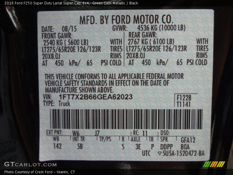 Green Gem Metallic / Black 2016 Ford F250 Super Duty Lariat Super Cab 4x4