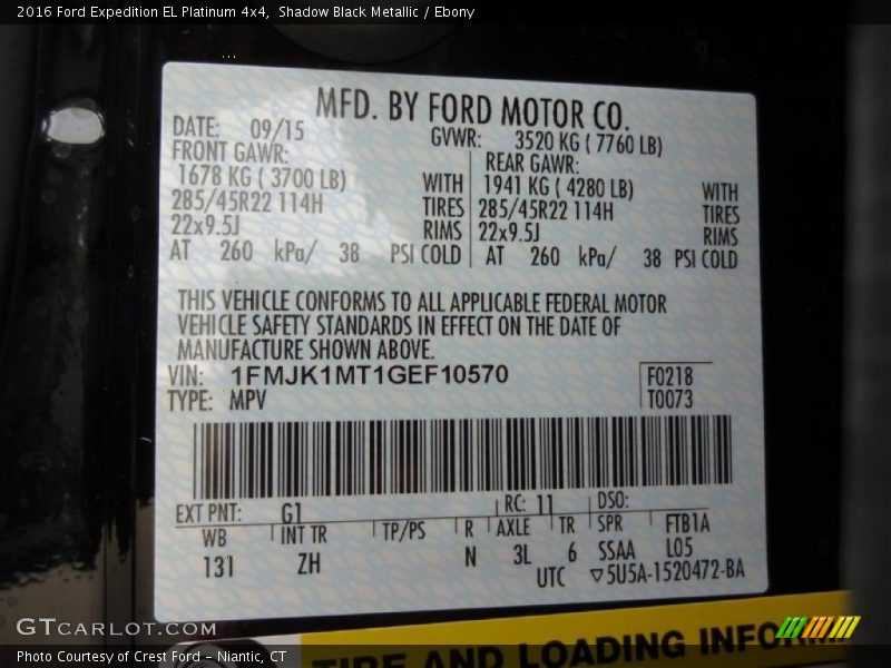 2016 Expedition EL Platinum 4x4 Shadow Black Metallic Color Code G1