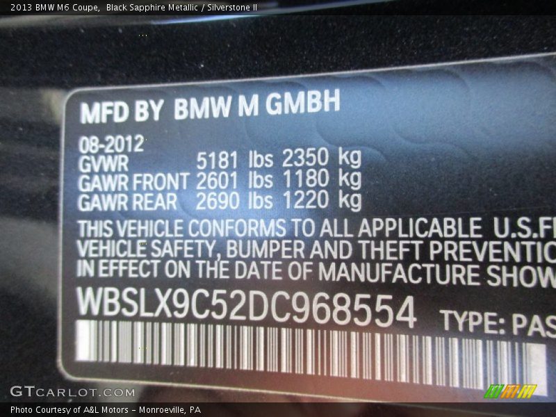 Black Sapphire Metallic / Silverstone II 2013 BMW M6 Coupe