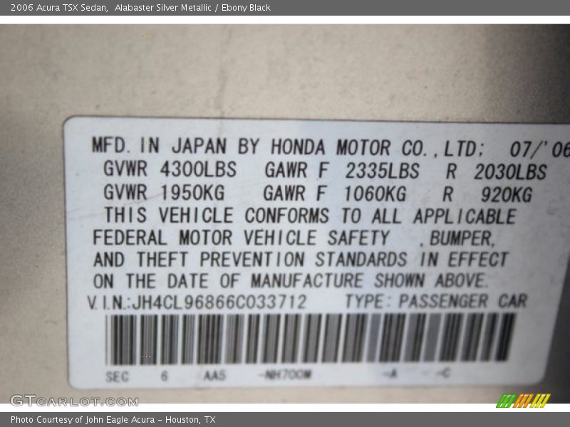 Alabaster Silver Metallic / Ebony Black 2006 Acura TSX Sedan