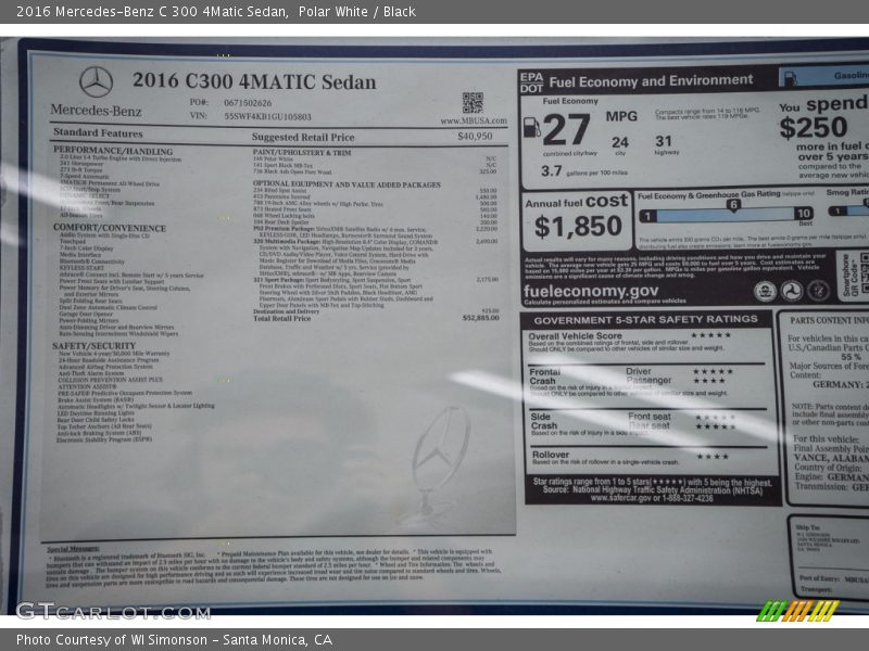 Polar White / Black 2016 Mercedes-Benz C 300 4Matic Sedan