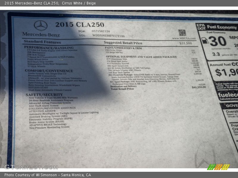 Cirrus White / Beige 2015 Mercedes-Benz CLA 250