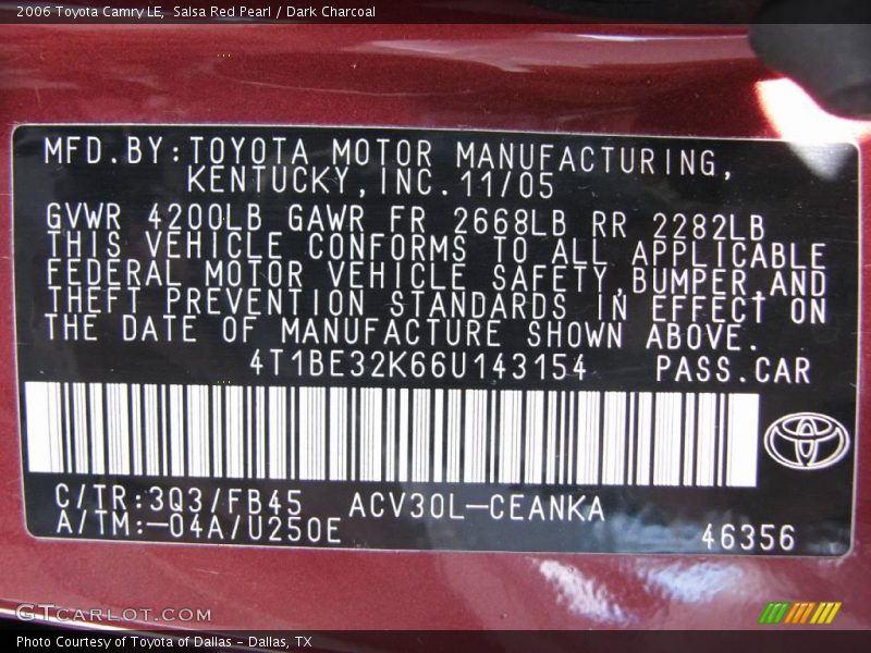 Salsa Red Pearl / Dark Charcoal 2006 Toyota Camry LE