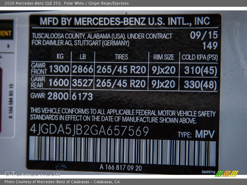 Polar White / Ginger Beige/Espresso 2016 Mercedes-Benz GLE 350