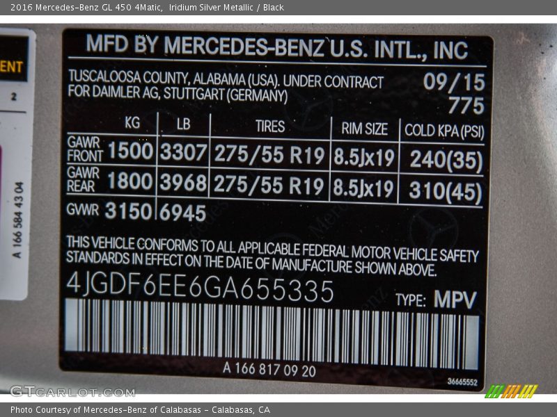 Iridium Silver Metallic / Black 2016 Mercedes-Benz GL 450 4Matic