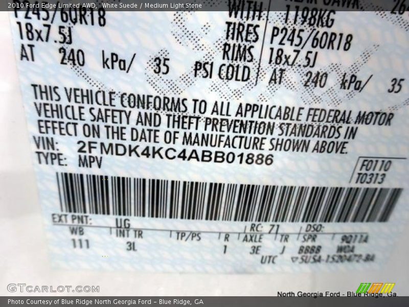 White Suede / Medium Light Stone 2010 Ford Edge Limited AWD
