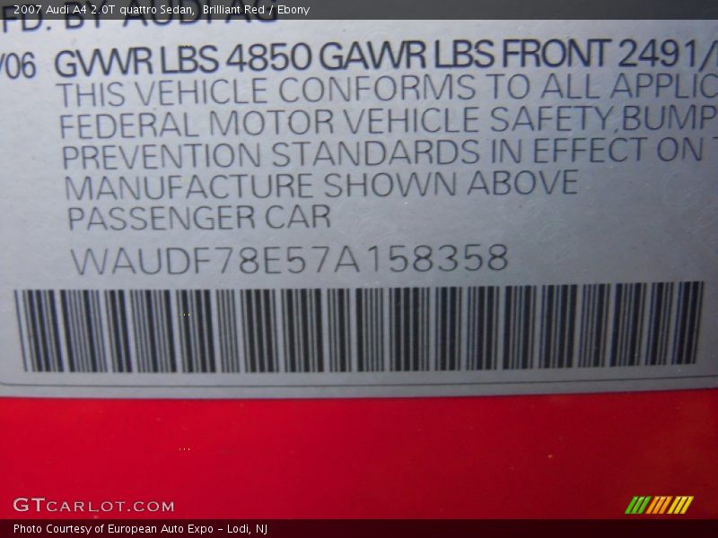 Brilliant Red / Ebony 2007 Audi A4 2.0T quattro Sedan