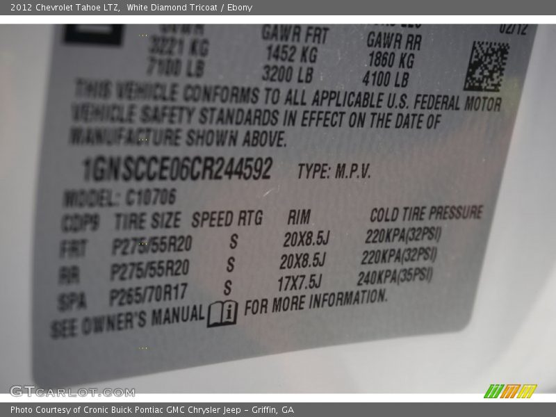 White Diamond Tricoat / Ebony 2012 Chevrolet Tahoe LTZ